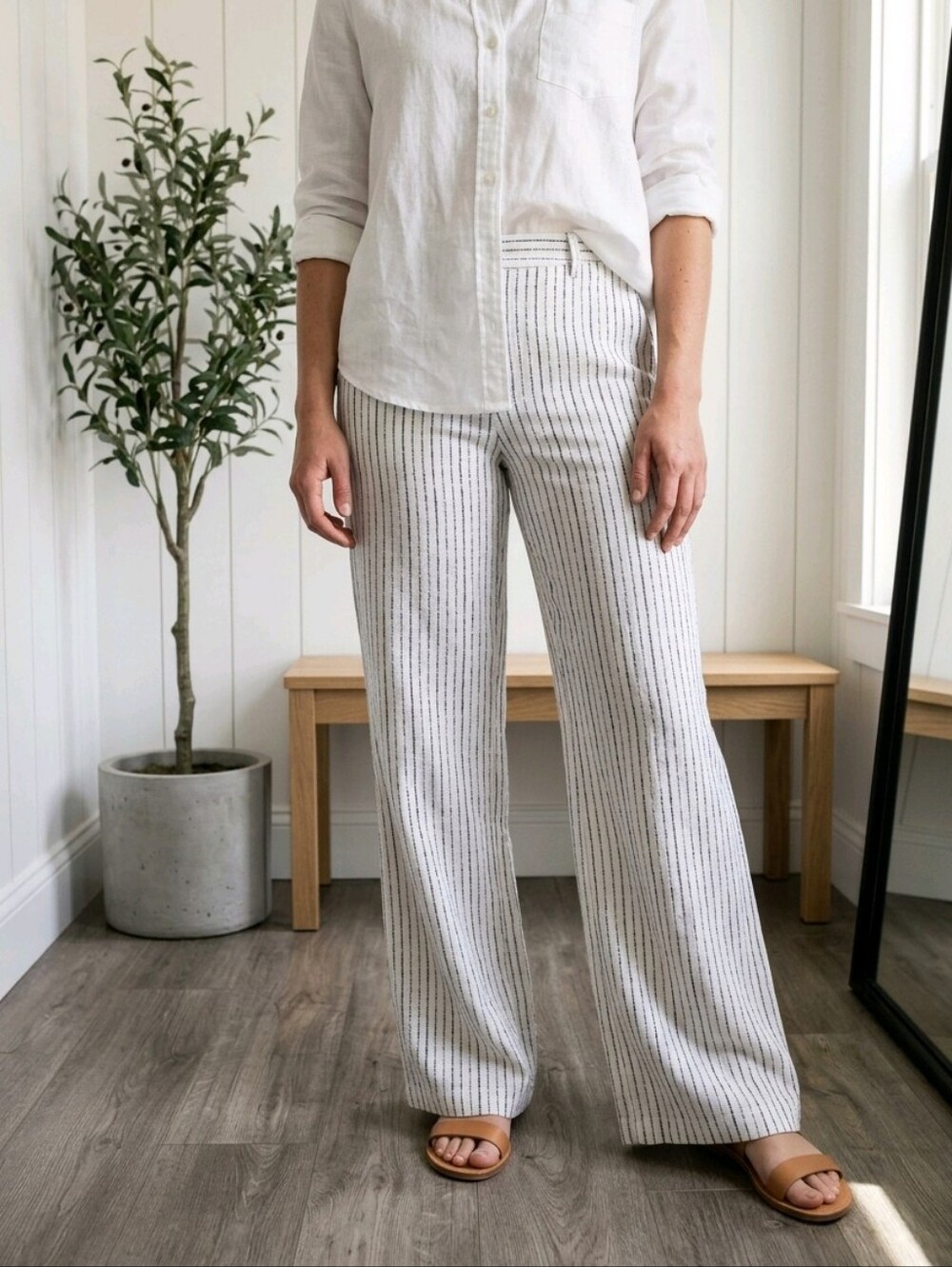 NWT Madewell The Zoe Striped Wide-Leg 100% Linen Pants Sz 6